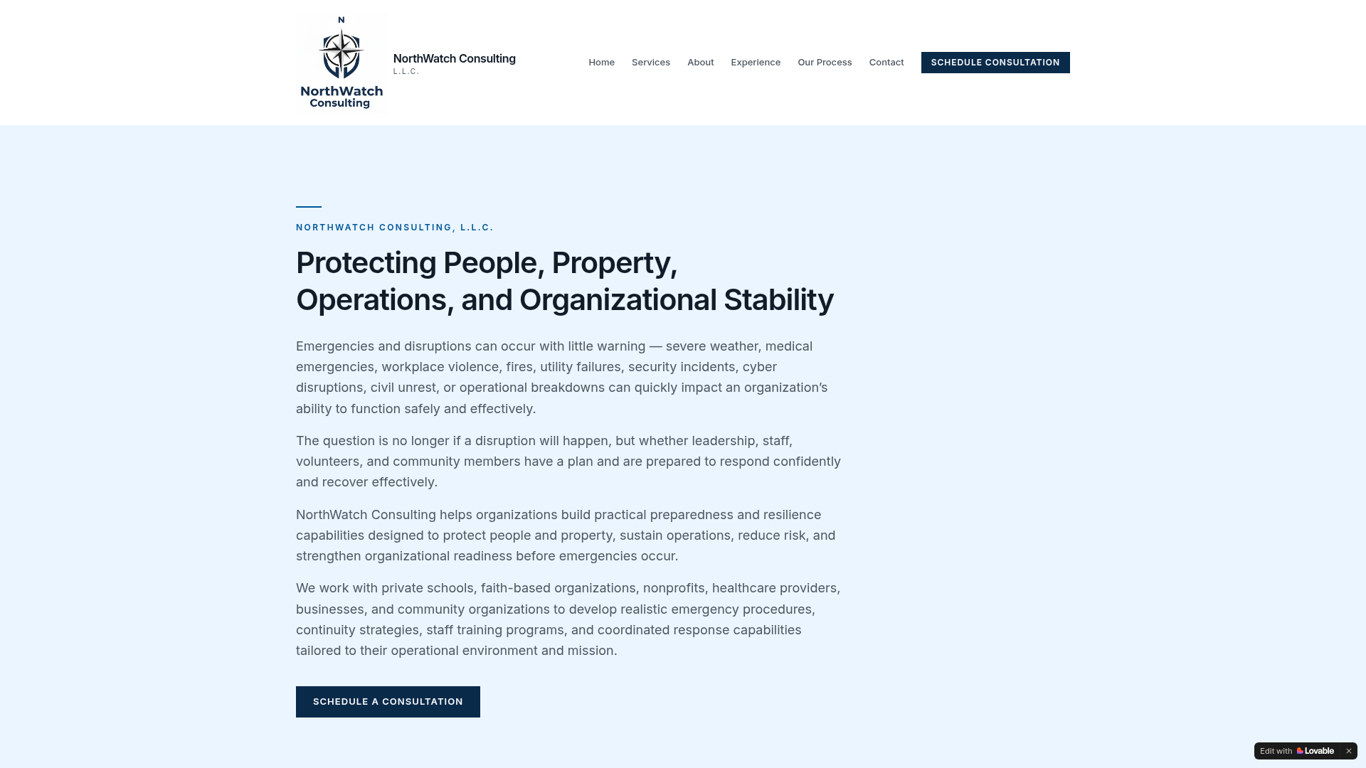 Screenshot of the NorthWatch Consulting website homepage
